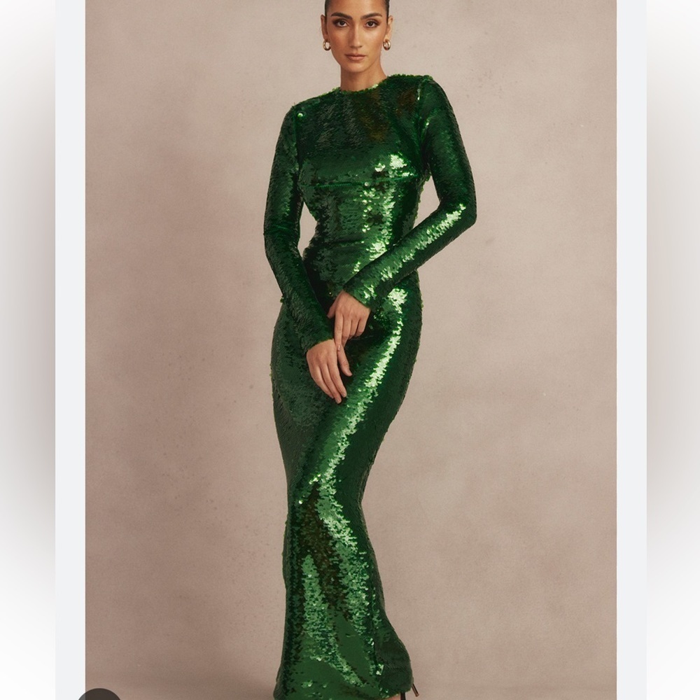 House of CB Emerald Sequin Backless Gown